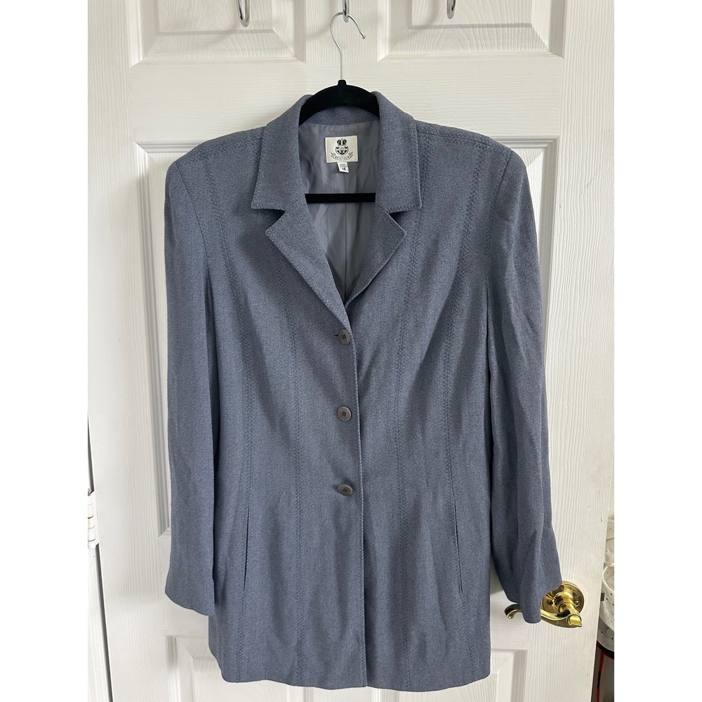 Renfrew Womens Blue Herringbone Longline Blazer Jacket Size 14 Made in USA